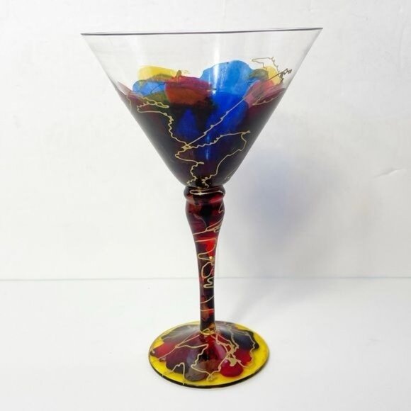 Hand Painted Romanian Art Martini Glass, Gold Thread Accents, Set of One (1) - Picture 2 of 6